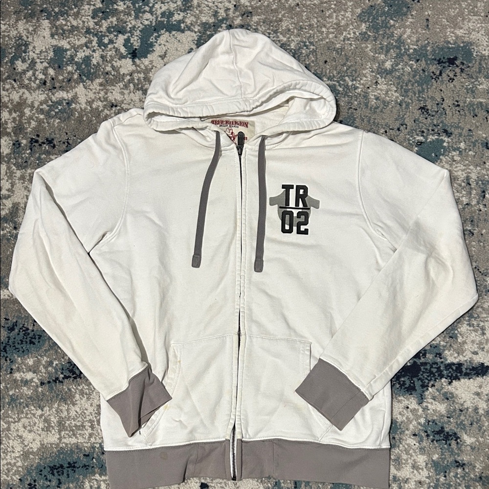 True Religion White and Gray Hoodie